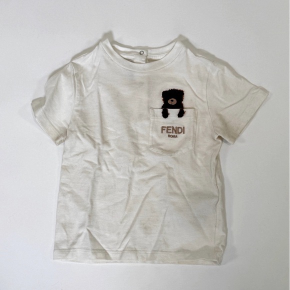 Fendi 24m Baby White T-Shirt with Bear Motif